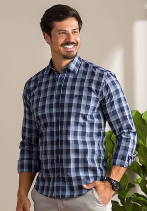 CAMISA PREMIUM MANGA LONGA XADREZ AZUL MARINHO