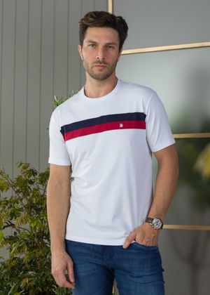 CAMISETA MASCULINA BRANCO MARINHO VERMELHO