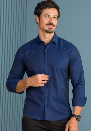 CAMISA ELEGANCE MANGA LONGA AZUL MARINHO MAQUINETADA POA