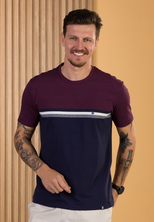 CAMISETA MASCULINA RAPPORT AZUL MARINHO E BORDÔ